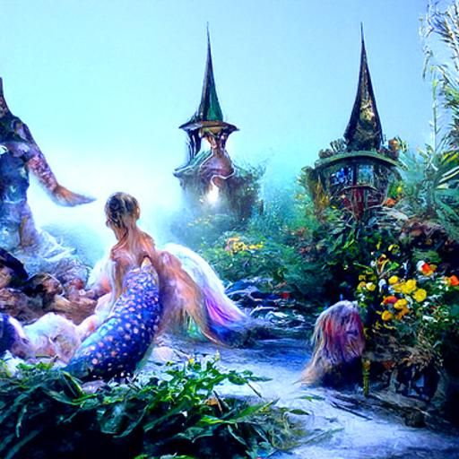 Whimsical Fairy and Mermaids in Enchanted Mist