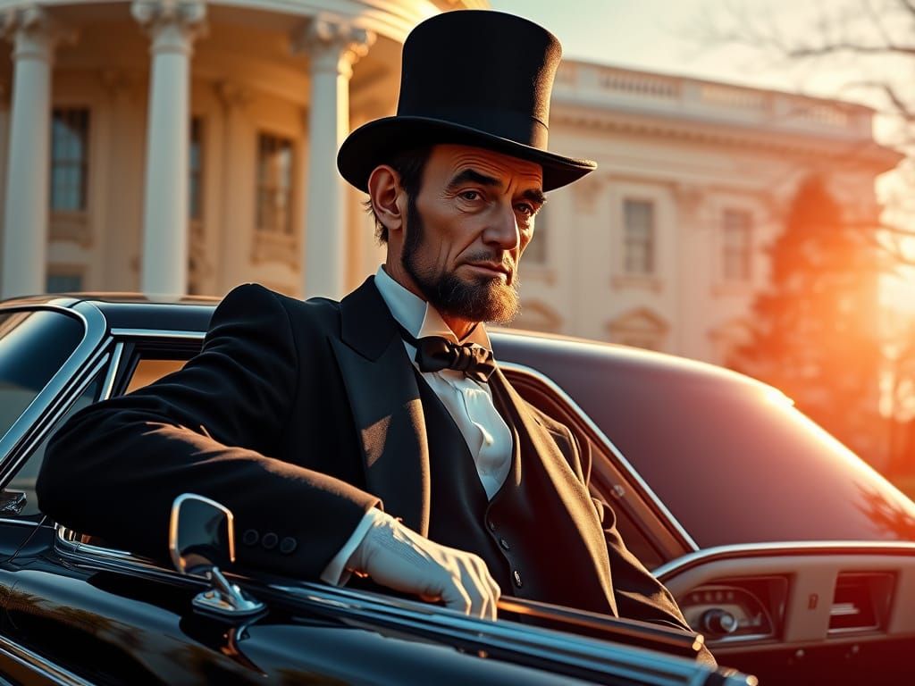 Historic Figure Meets Futuristic Automobile in Elegant Hyper...