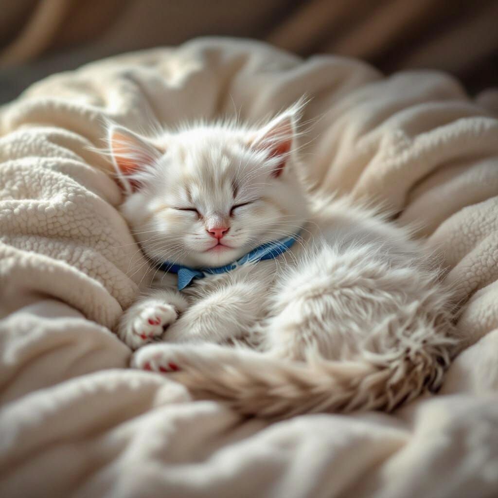 Sleeping White Kitten in Photorealistic Style