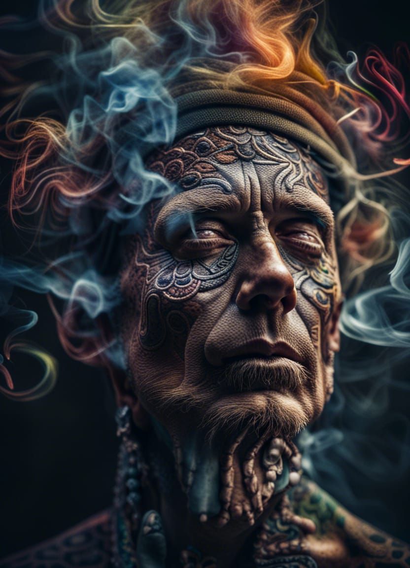 Smoky Elder Shaman in Moody Hyperrealism