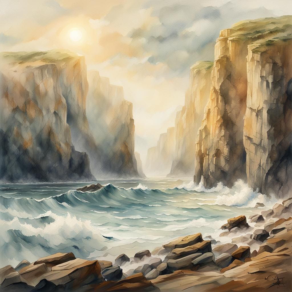 Dramatic Morning Seascape with Atmospheric Cliffs