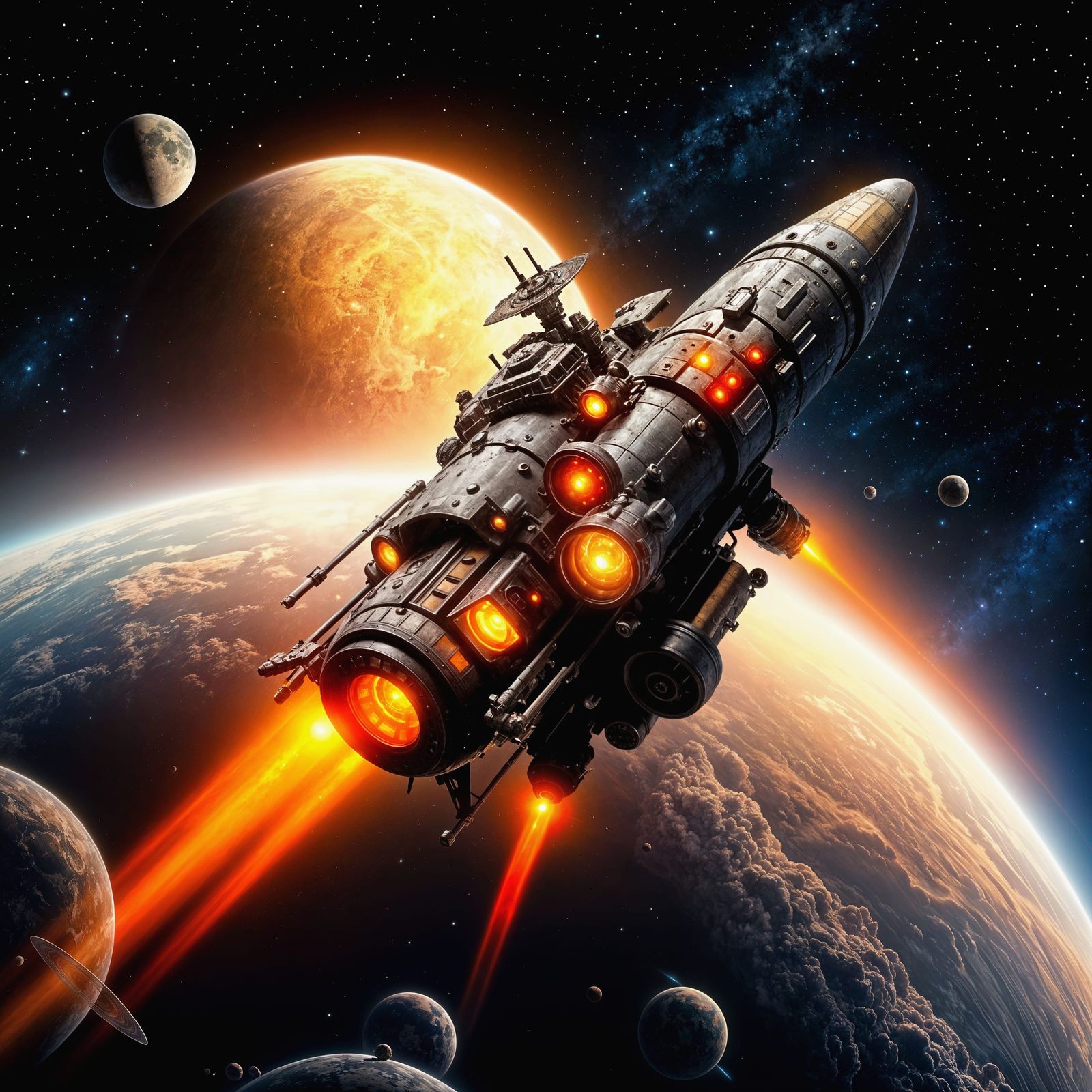 Steam-Powered Cosmic Odyssey in Vibrant Hues