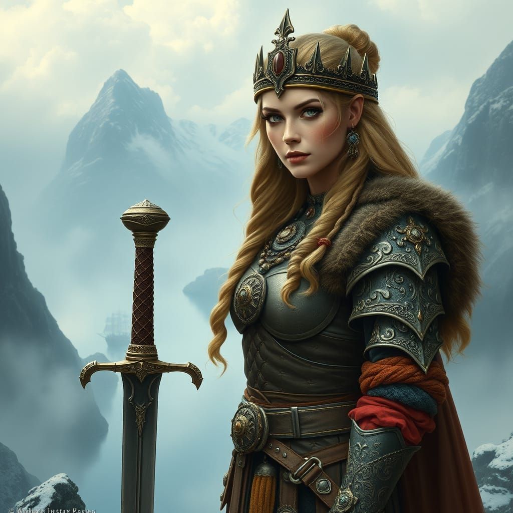 Regal Viking Warrior in Nordic Landscape