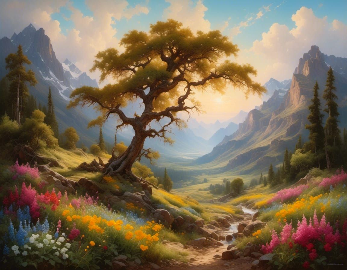 Surreal Watercolor-Inspired Masterpiece of a Serene Meadow