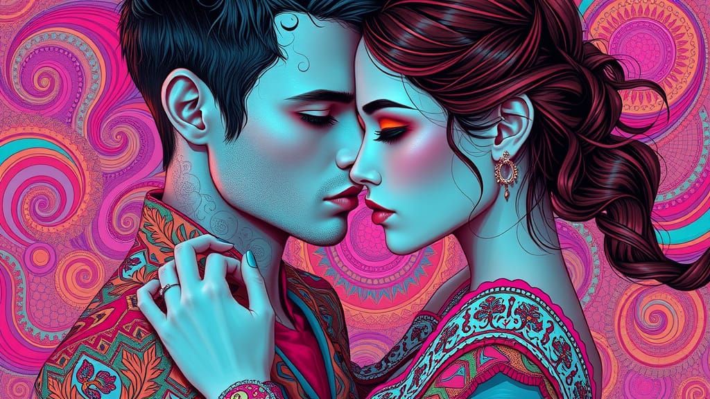 Surrealistic Portrait of Endless Love in Vibrant, Distorted ...