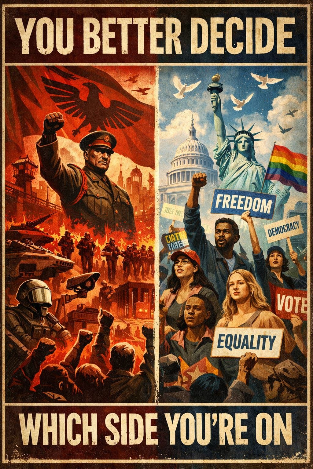 Political Poster: Autocratic vs. Liberal Divide