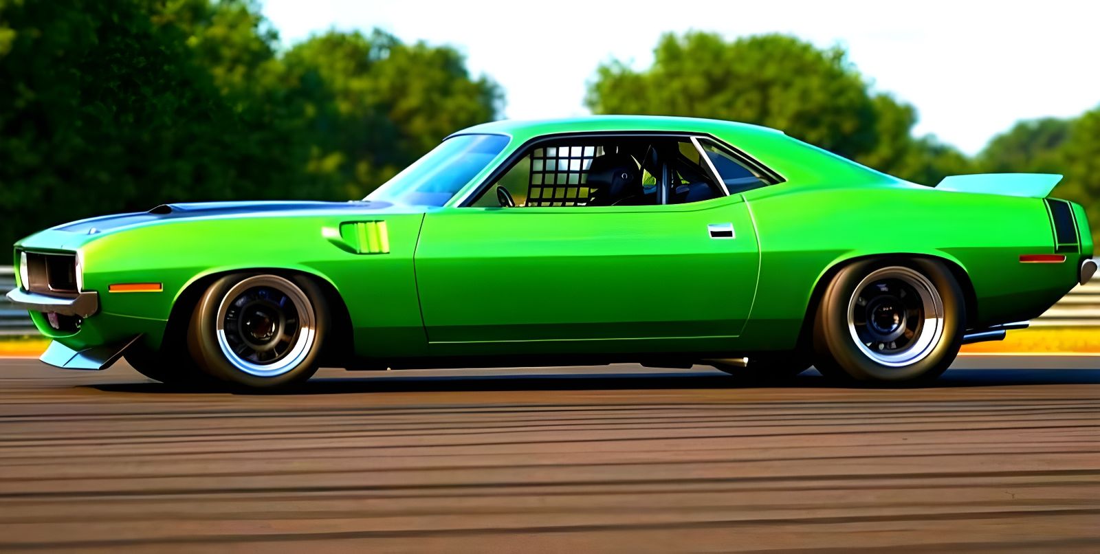 1970 Plymouth Cuda Drifting on Racetrack