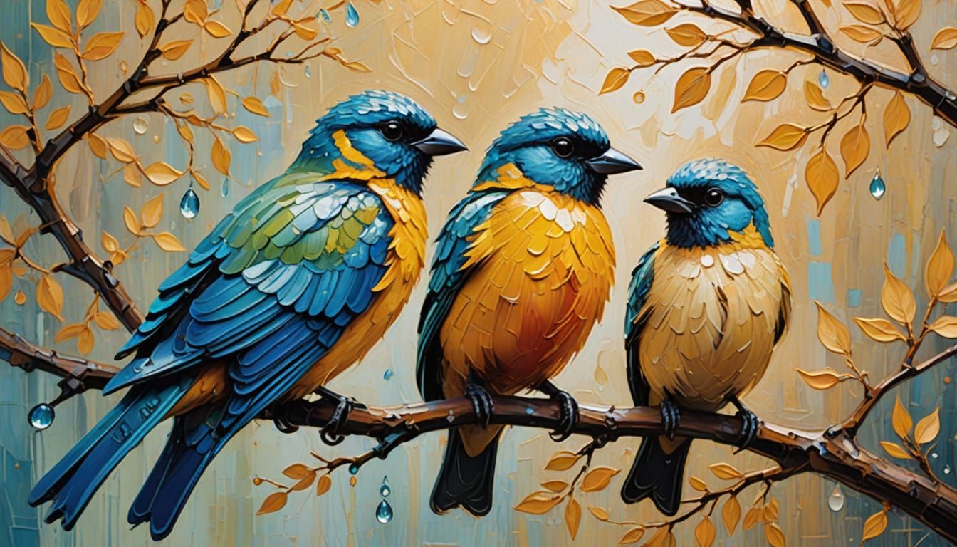 Expressionist Oil Painting: Baby and Bird on Branch