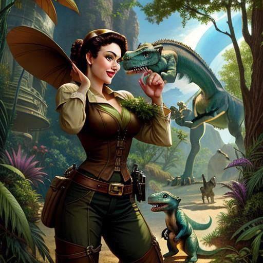 Dinotopia Adventure Pin-Up in Futuristic Prehistocore Style