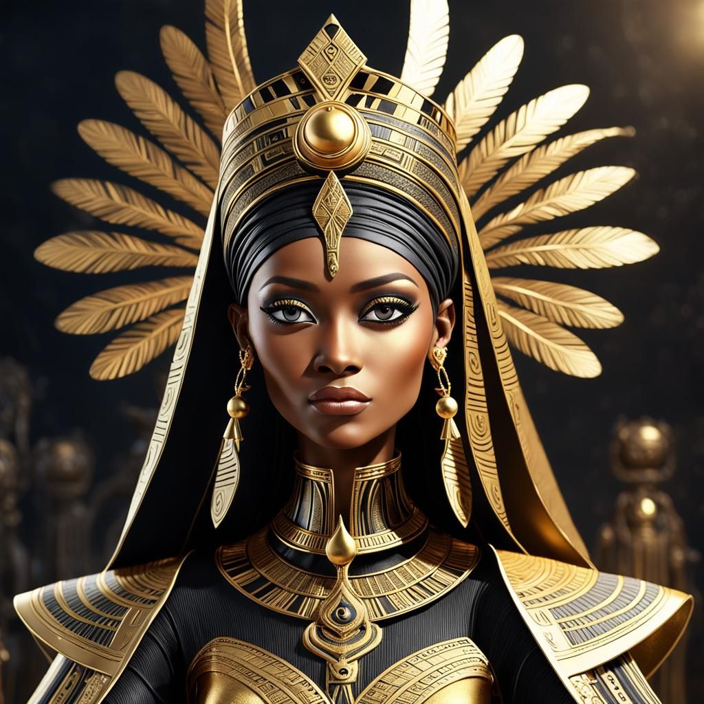 3d hd whimsical stylized gothic Queen Kemet, proudly wearing...