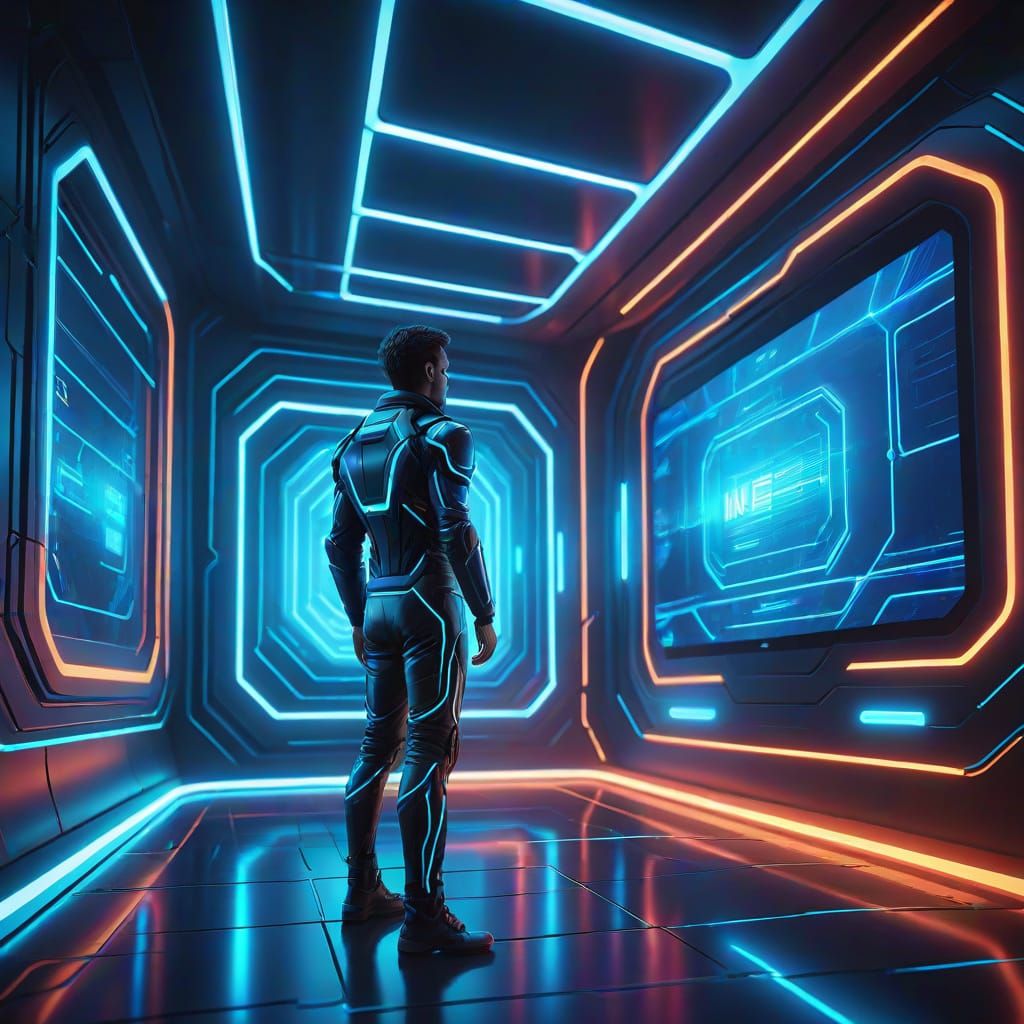 Futuristic Reward Claim in Neon-Lit Digital Art