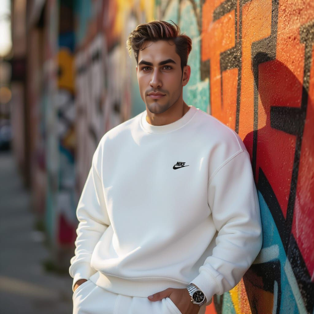 Man Leaning Against Graffiti Wall in Late Afternoon Light