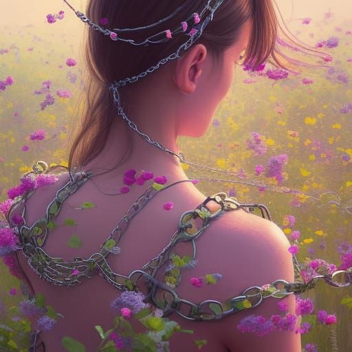 Girl in Chains Gazing at Smokey Sky