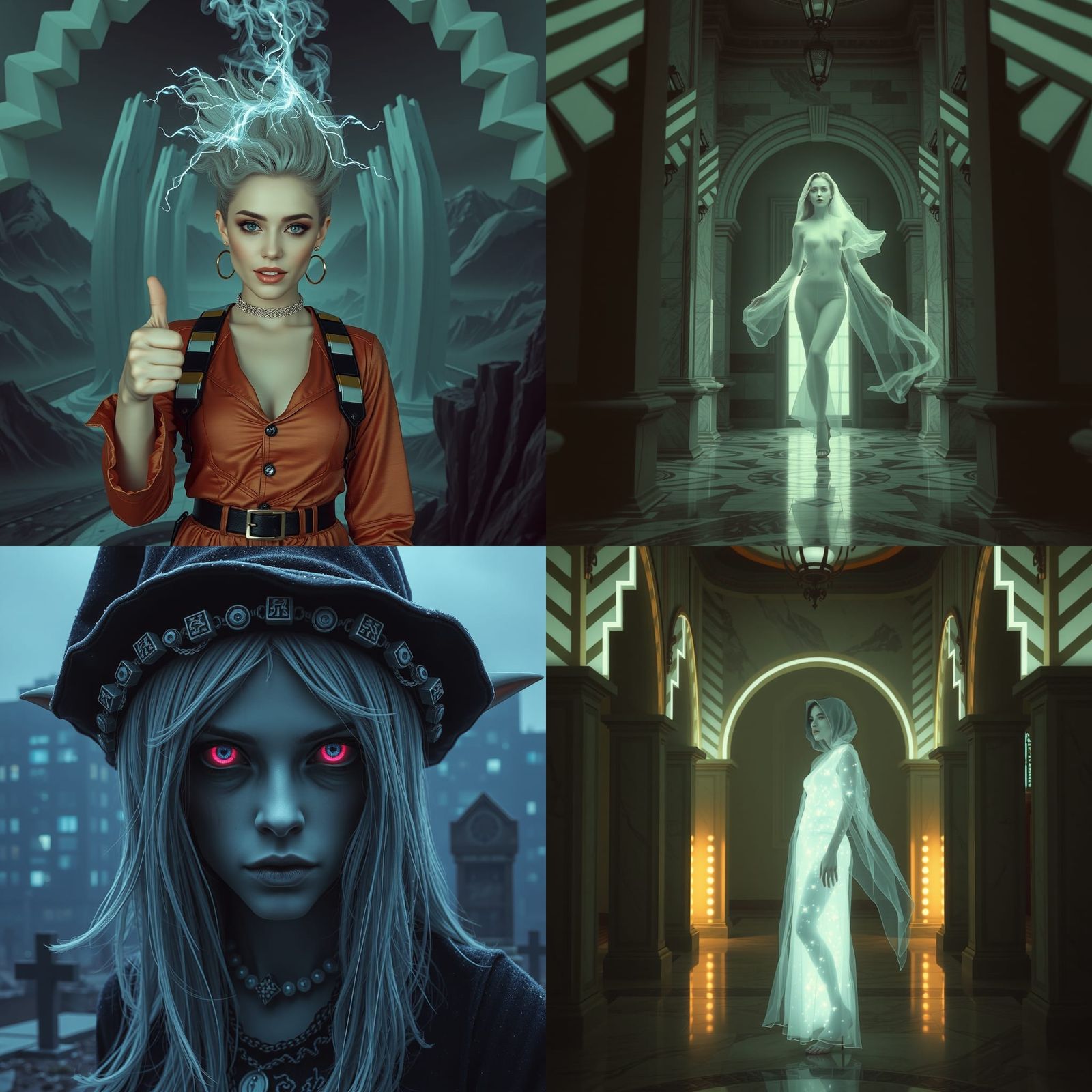 Ethereal Woman in Futuristic Cityscape Painted in Dreamlike....