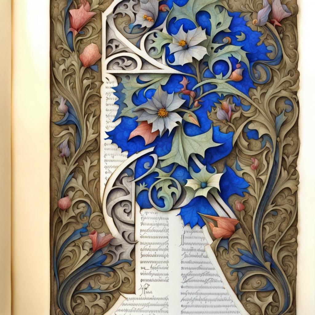 Detailed Gothic Art Illuminated Initial A Made of Intertwine...