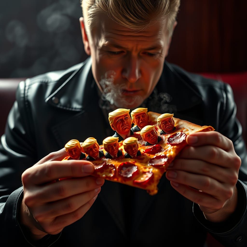 Cyberpunk Pizza Scene with Mini Trumps