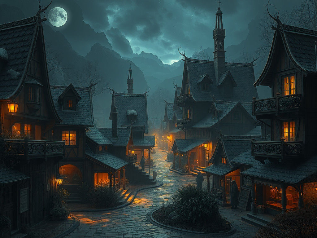 Epic Cinematic Village Under Starry Night Sky