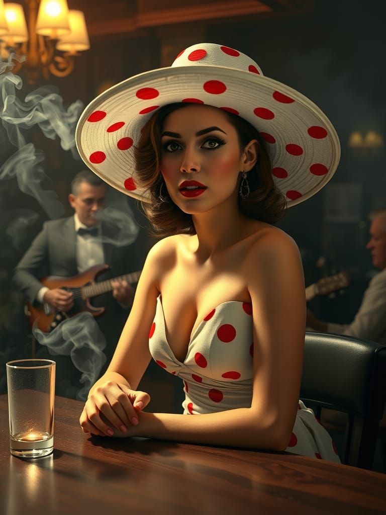 Polka Dot Woman in Ornate, Hyperrealistic Film Still
