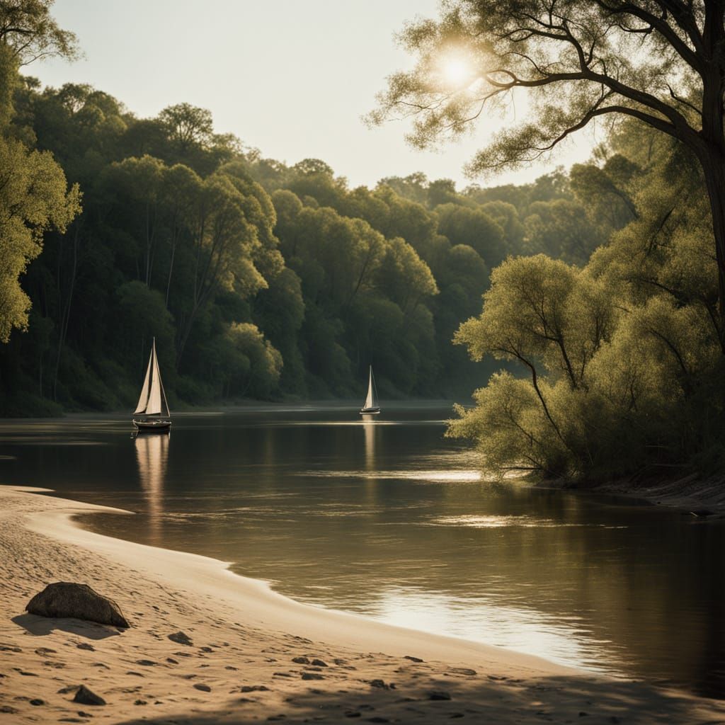 Ethereal Beach Scene in Warm Golden Light