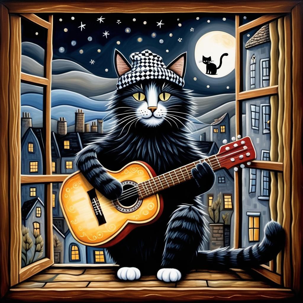 Cats and their hobbies - a cat plays the guitar