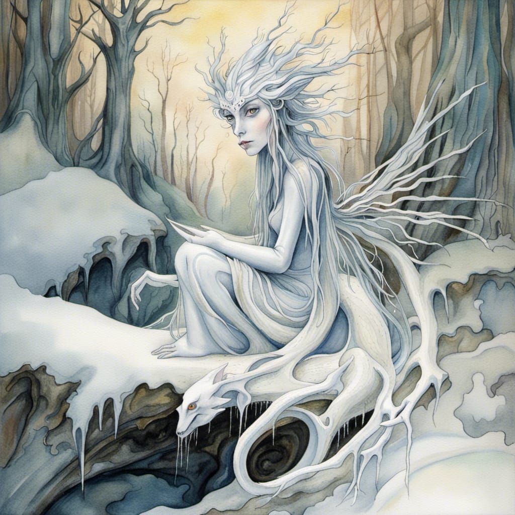 Mystical Snow Queen Reigns Over Winter Wonderland in Vibrant...