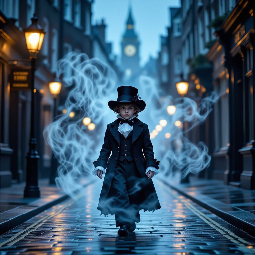 Victorian Ghost Boy on Gaslit London Streets
