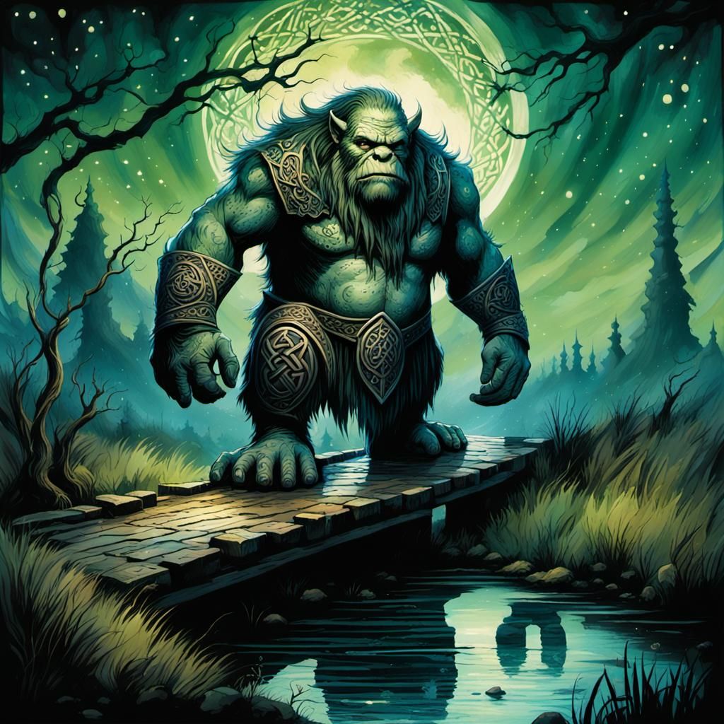 Ethereal Celtic Troll Bridges Majestic Night Sky