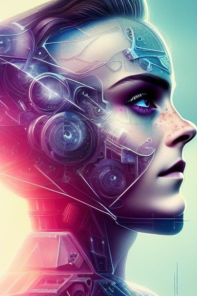 Cyborg Emma Watson in Celestial Fantasy Art Style