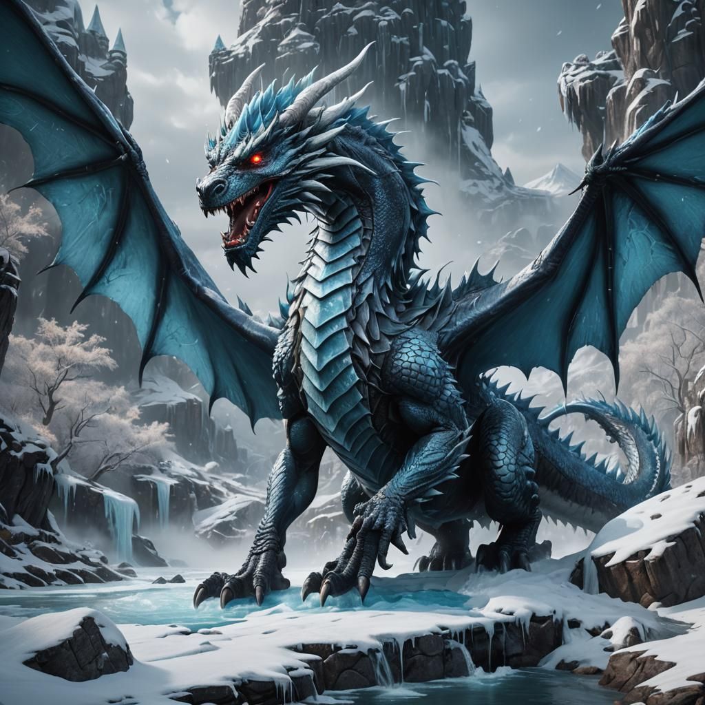 Ethereal Ice Dragon in Vibrant Fantasy Landscape