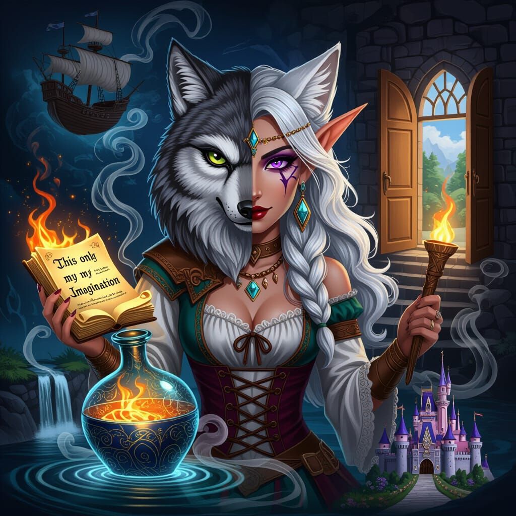 Spirit Wolf Transforms into Owl-Elf Hybrid with Flaming Book