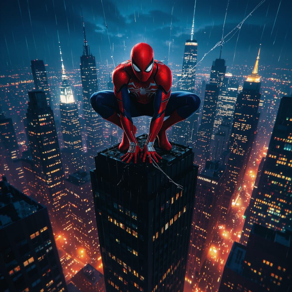 Spider-Man Poster in Dark, Realistic Digital Art Style