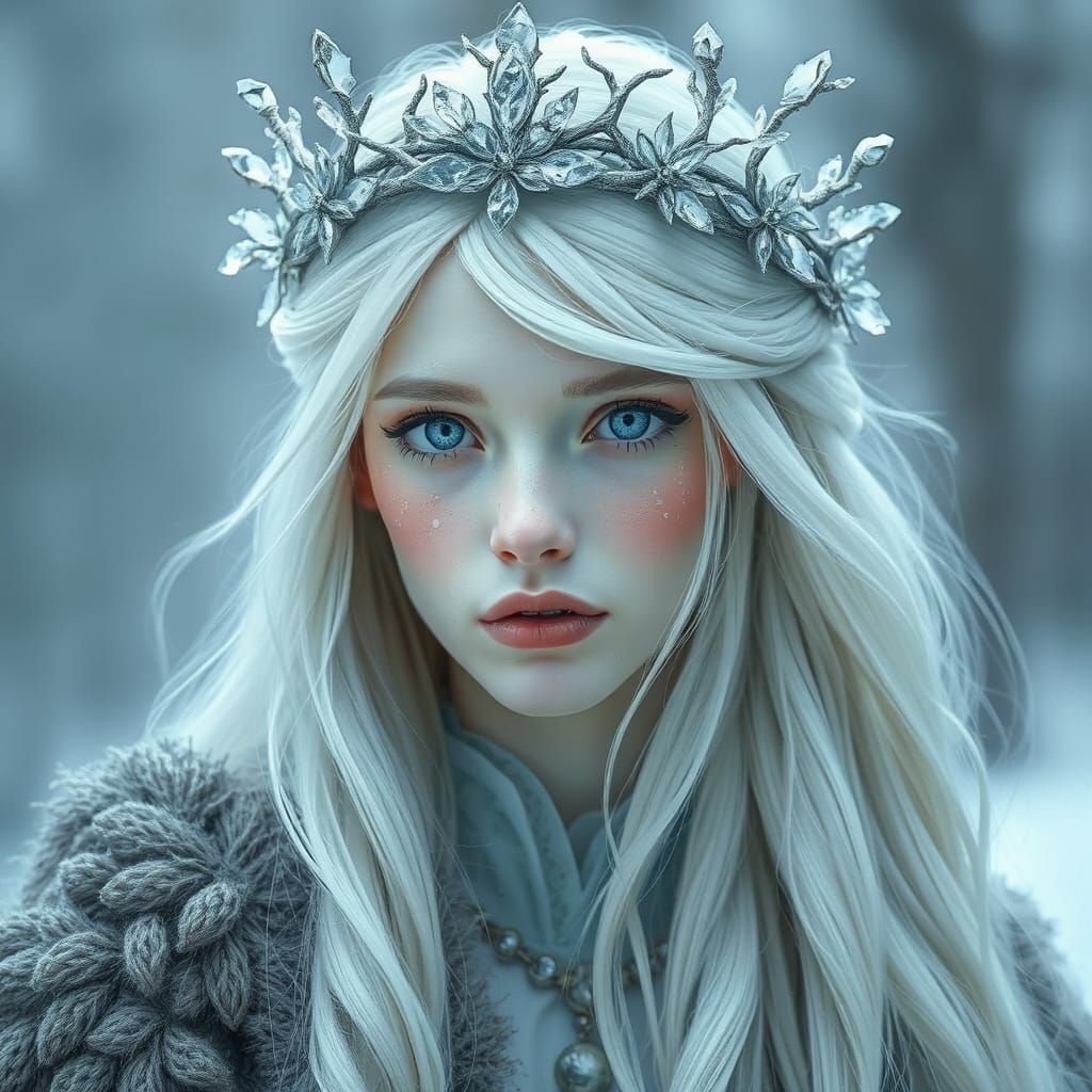Ethereal Crystal Princess with Frost-Encrusted Crown