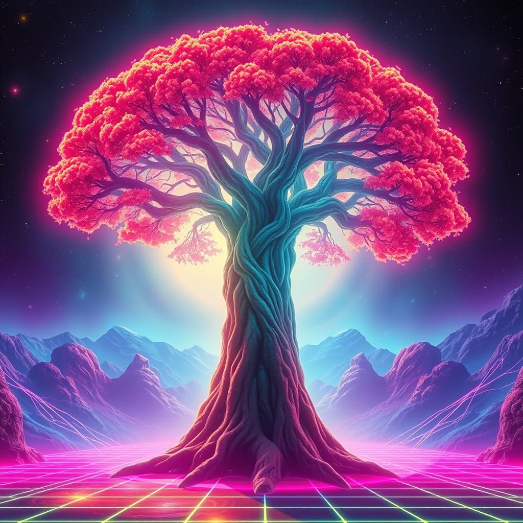 Majestic Myrrh Tree in Neon Futurism