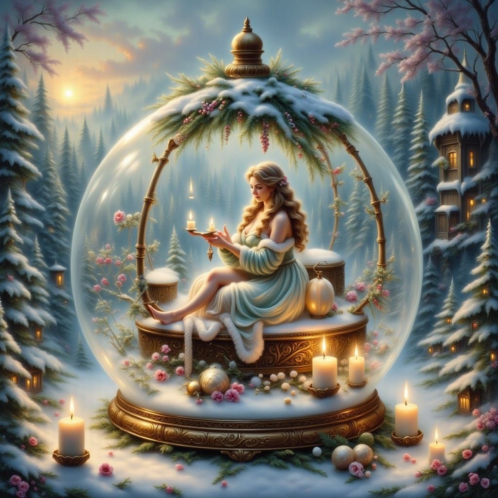 Enchanting Steampunk Snow Maiden in a Whimsical Holiday Sett...