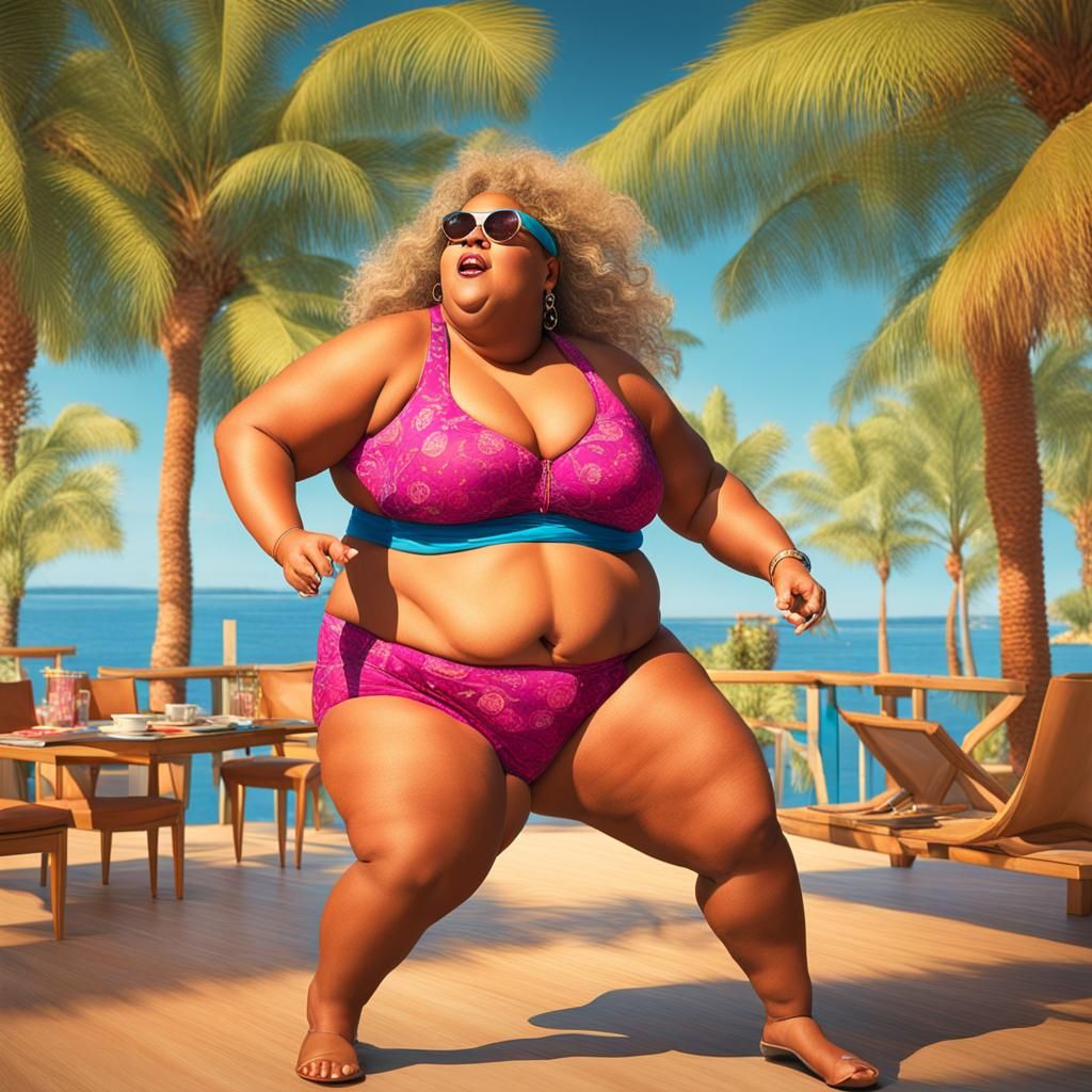 Confident Woman Dances in Bold Bikini with Big Bra