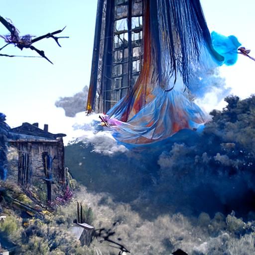 Fantastical Scene of Birds in Flight, Surreal Night Scene