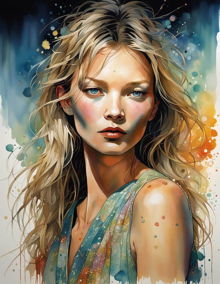 Stunning Portrait of Kate Moss in 1980s Fashion Style