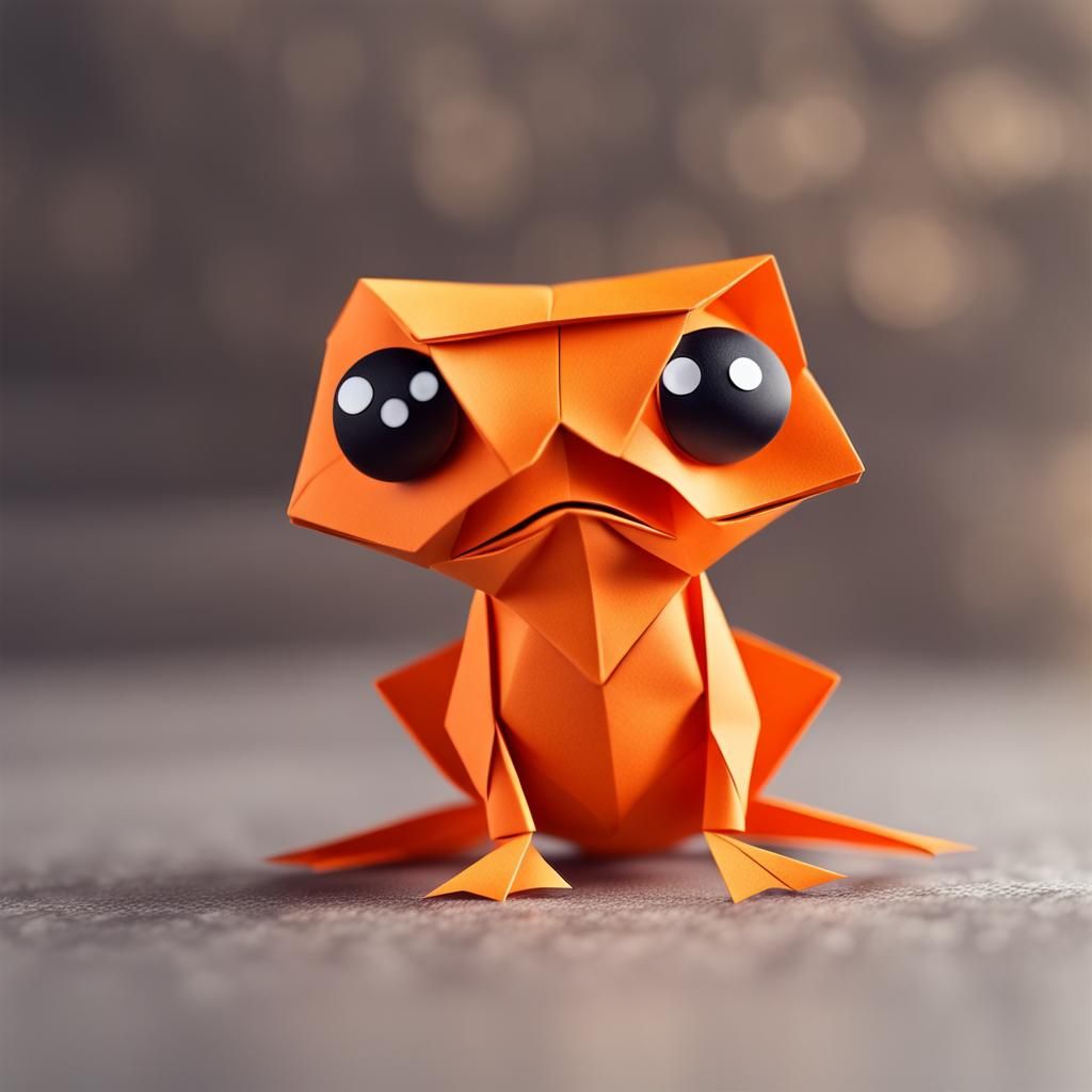 Chibi Orange Frog in Origami Style