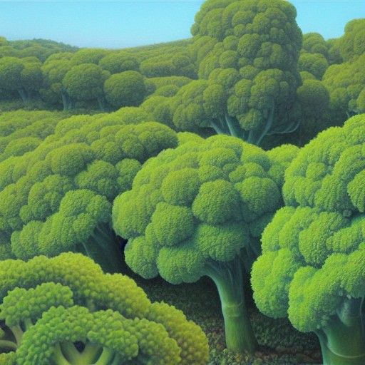 Surreal Broccoli Landscape in Impressionist Oil Painting Sty...