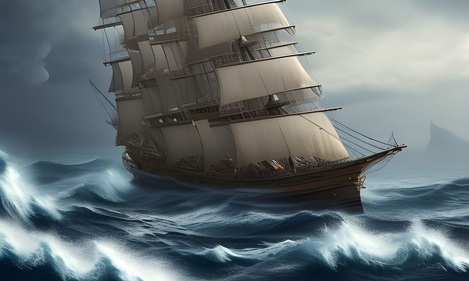 Sailing Ship Battles Stormy Seas in Cinematic Digital Painti...