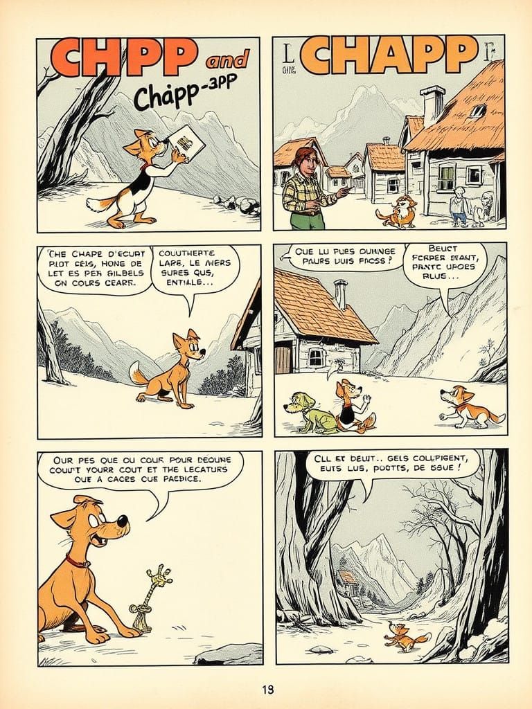 Vintage Comic Book Page Depicting a Cat and Dog's Mountain V...