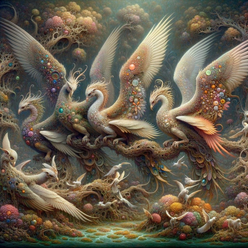Mythical Winged Beasts in a Magical Woodland