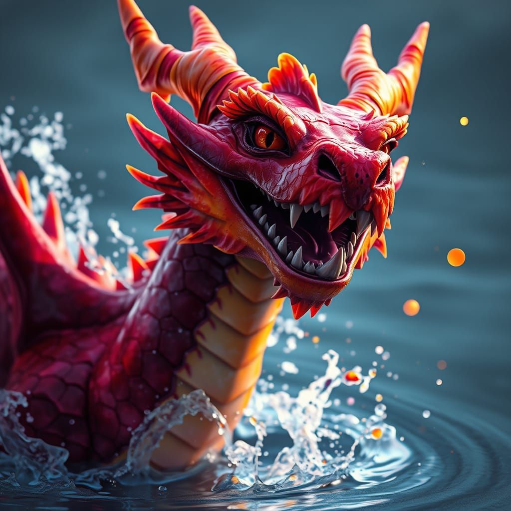 Dragon Splashing Joyfully in Water as Watercolor Art