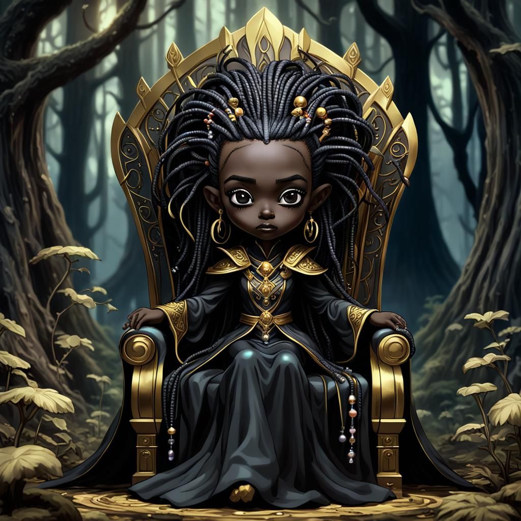 Dark Fantasy Chibi Elf Queen in Tim Burton Style