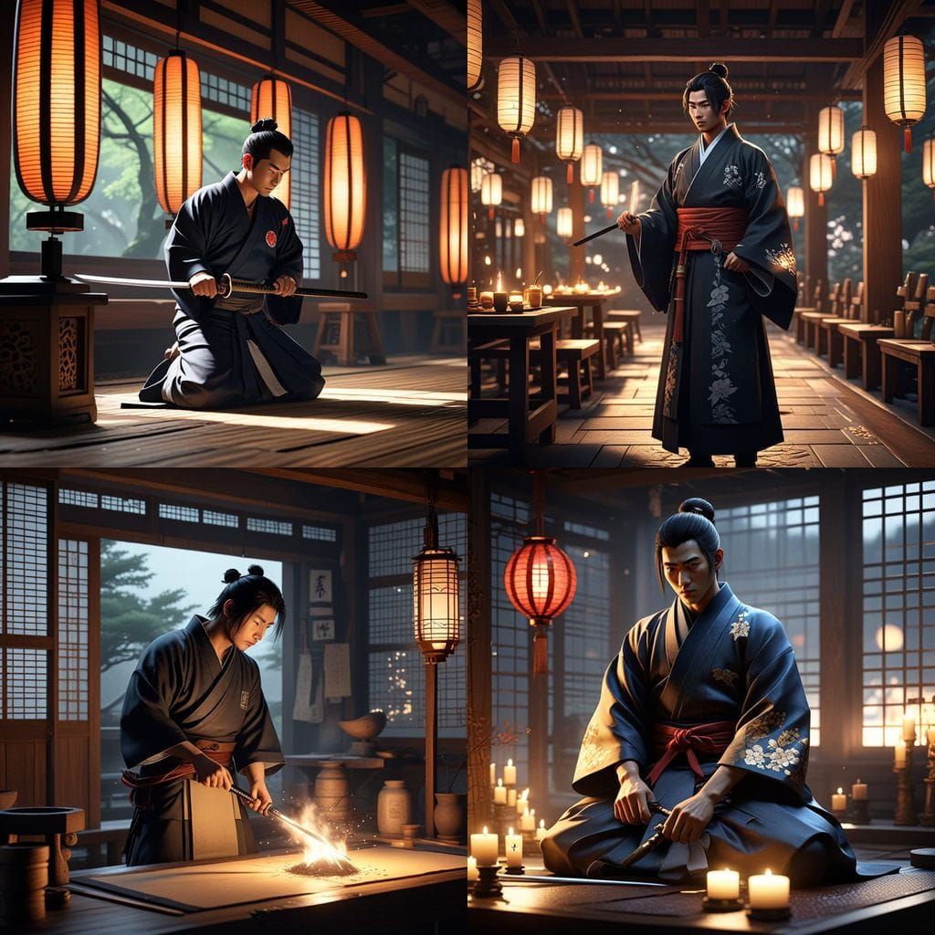 Traditional Japanese Swordsmith at Work