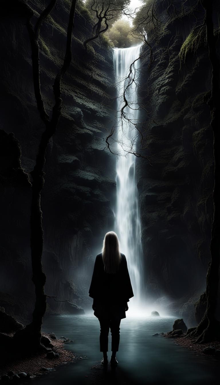 Ethereal Cave Scene with Mysterious Figure