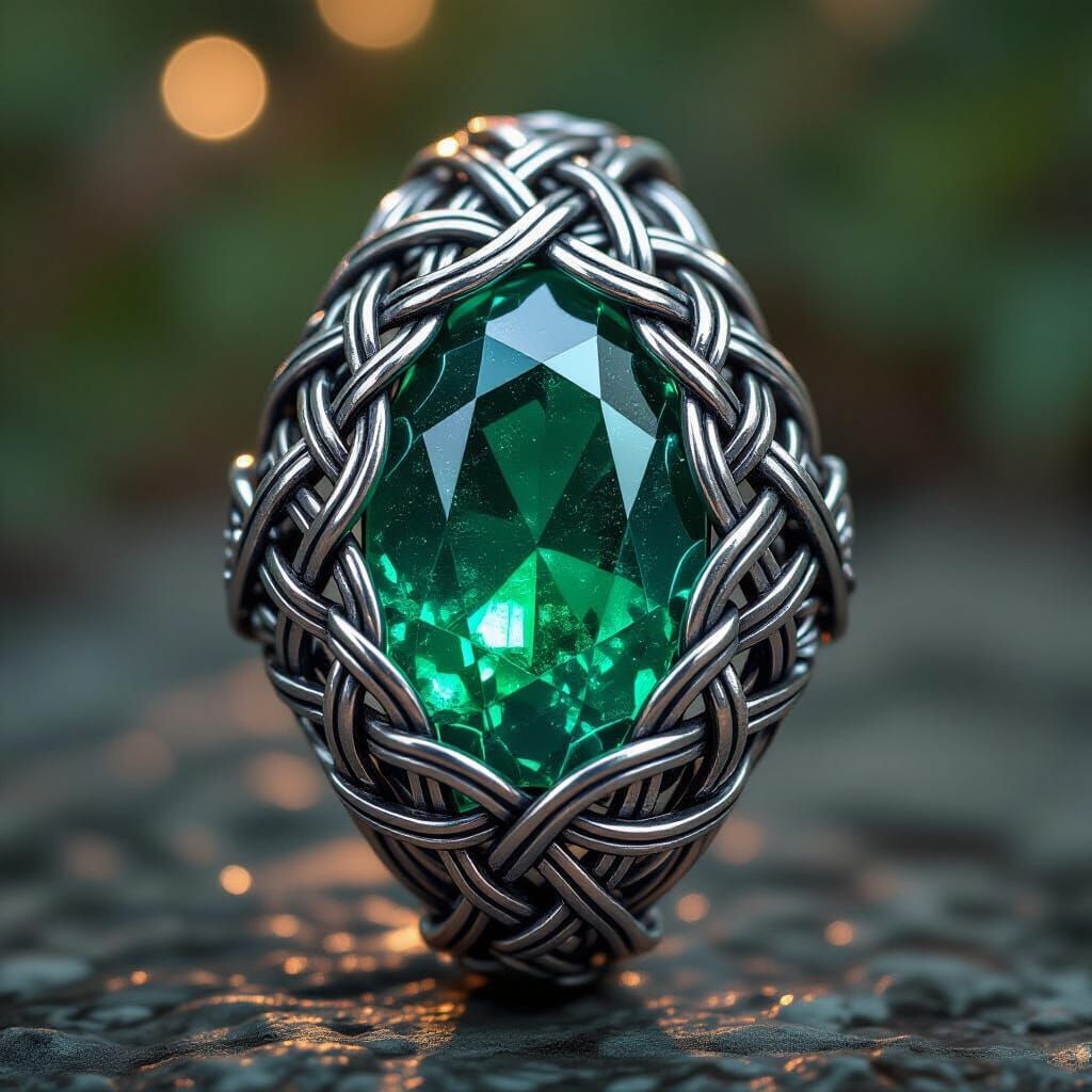 Celtic Knot Emerald Ring in Pewter