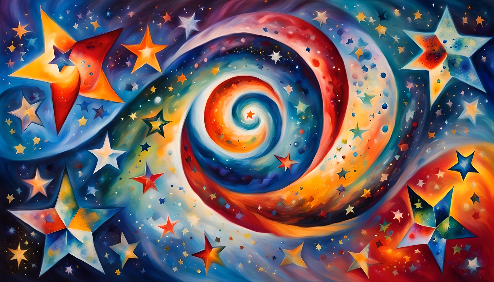 Cosmic Stars in Swirling Vortex, Chagall Style
