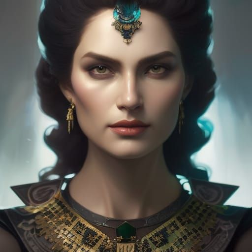 Intricate Queen of Spades Portrait in Art Nouveau Style