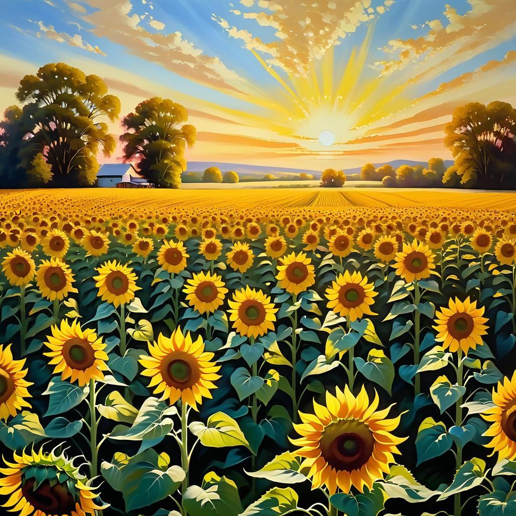 Vibrant Sunflowers Field in Impressionist Style